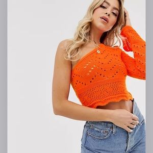 ASOS DESIGN one shoulder crochet jumper